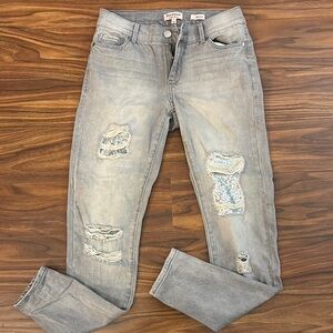 Juicy Couture Gray Distressed Jeans with Silver Sequin Patches